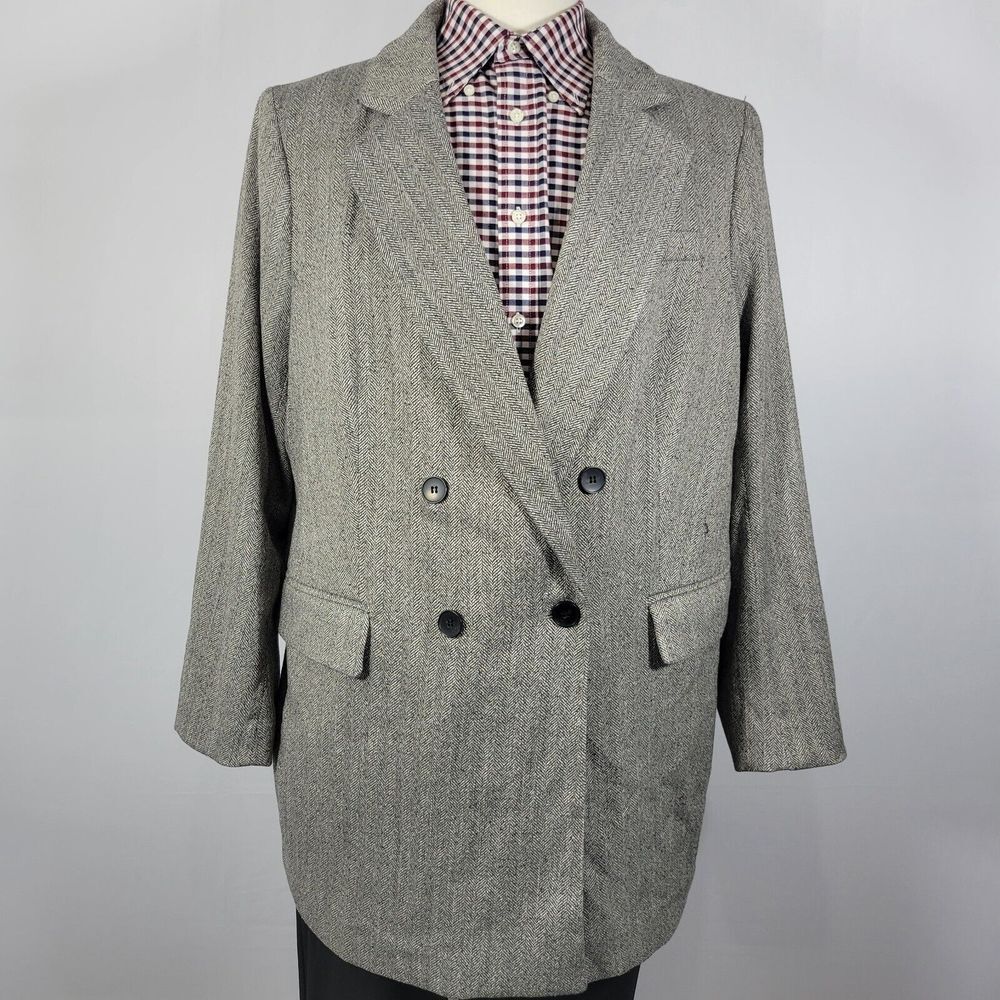 H&M Men's Double Breast Sport Coat Blazer Gray Herringbone Four‎ Button Size XL